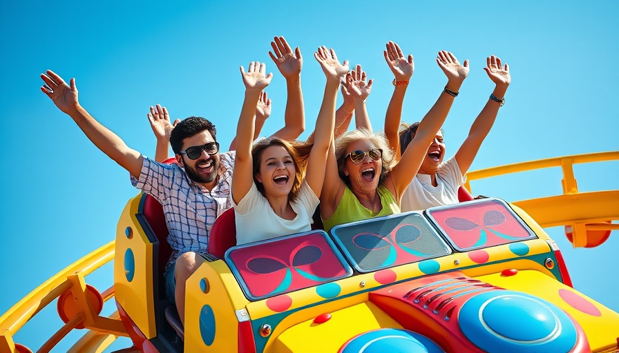 Excited riders on a colorful coaster at Knott's Berry Farm.