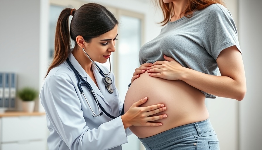 Doctor checking pregnant woman in clinic, B.C. maternity services disruptions