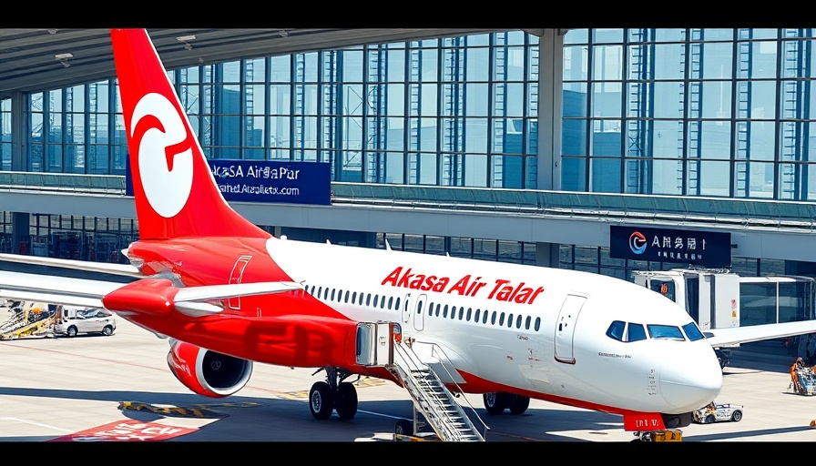Akasa Air airplane parked at terminal, showcasing travel progress.