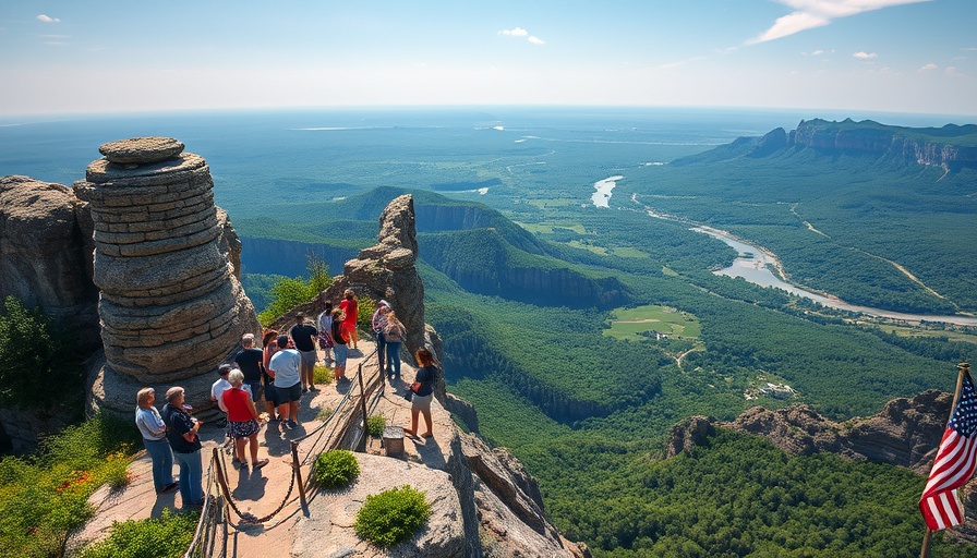 Aerial view of Chimney Rock State Park with lush landscape.