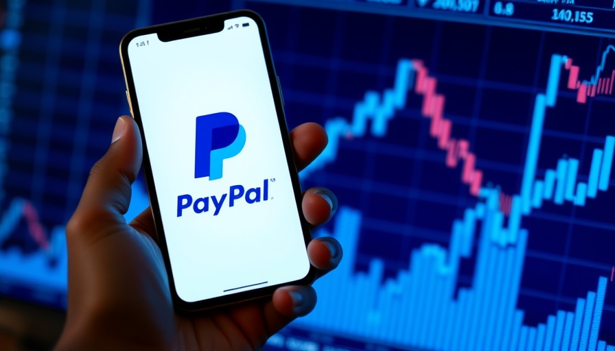 PayPal crypto checkout on smartphone with financial graph.