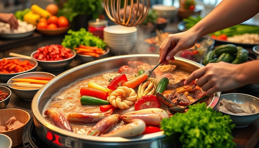 Individual hot pot stations at Dragon Court with diverse ingredients.