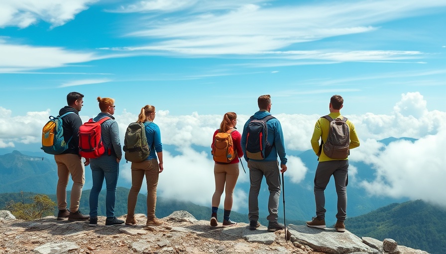 Group of hikers on Lake District hilltop during multi-day hike.