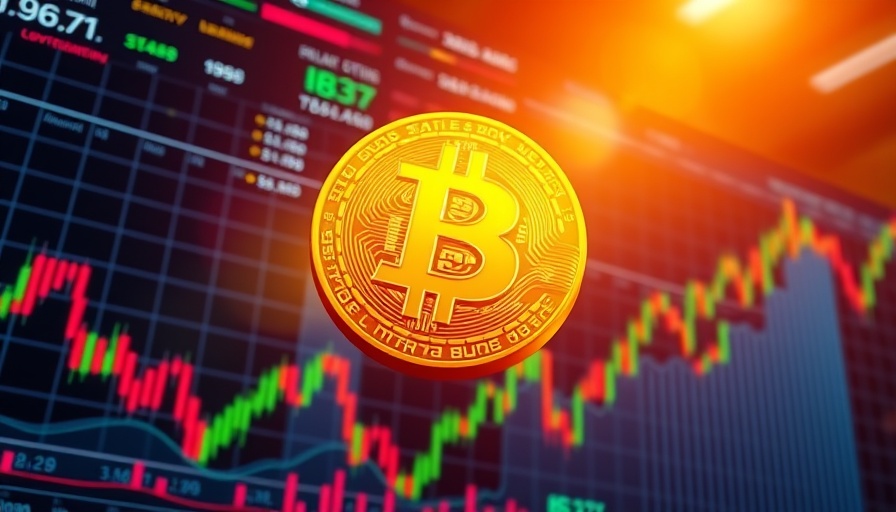 Dynamic cryptocurrency trading scene featuring Bitcoin symbol, vibrant trading analysis.