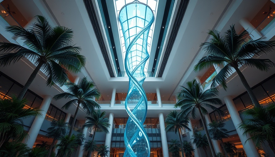 Largest Glass Tube Installation in a spacious interior with palm trees.