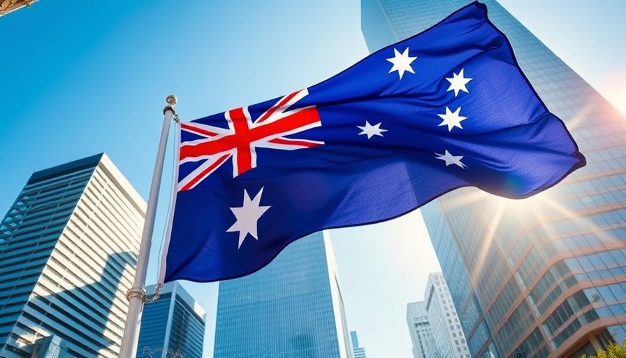 Australian flag in front of skyscrapers; Australia lifts foreign student cap.