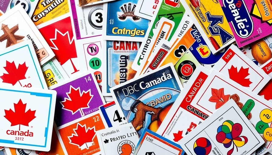 Colorful Canadian lottery tickets depicting various games.