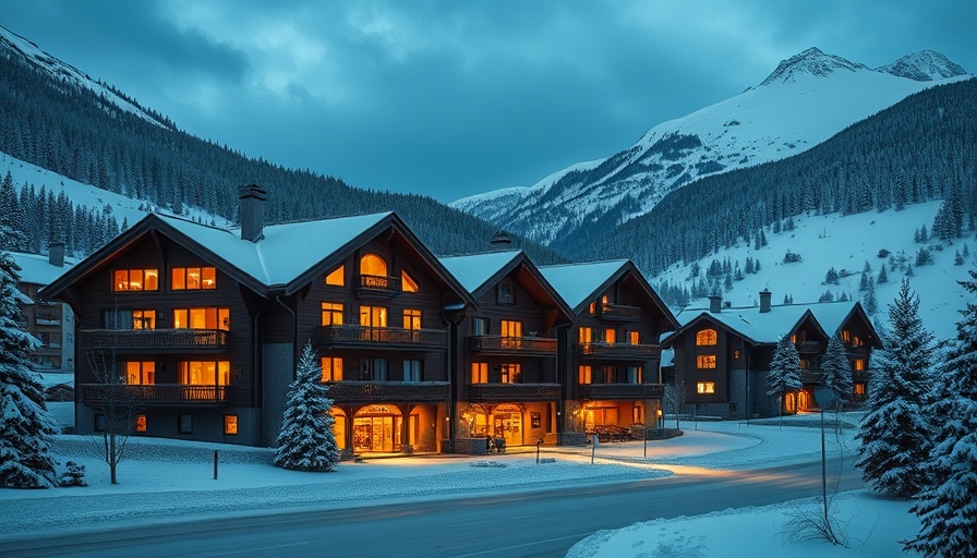 GHA Discovery promotion at alpine resort in snowy mountains, dusk setting.