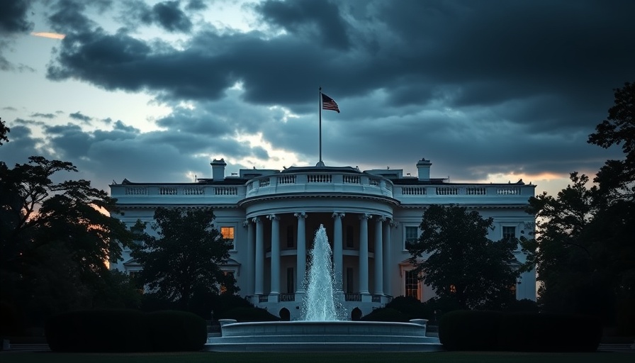 White House at night with fountain and flag, symbolizing leadership.