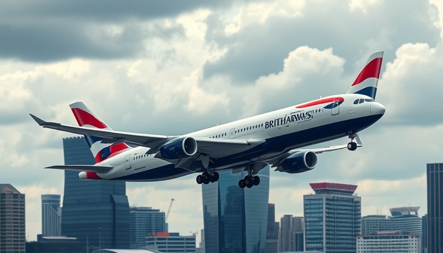 British Airways aircraft landing in urban setting highlighting peak and off-peak pricing.