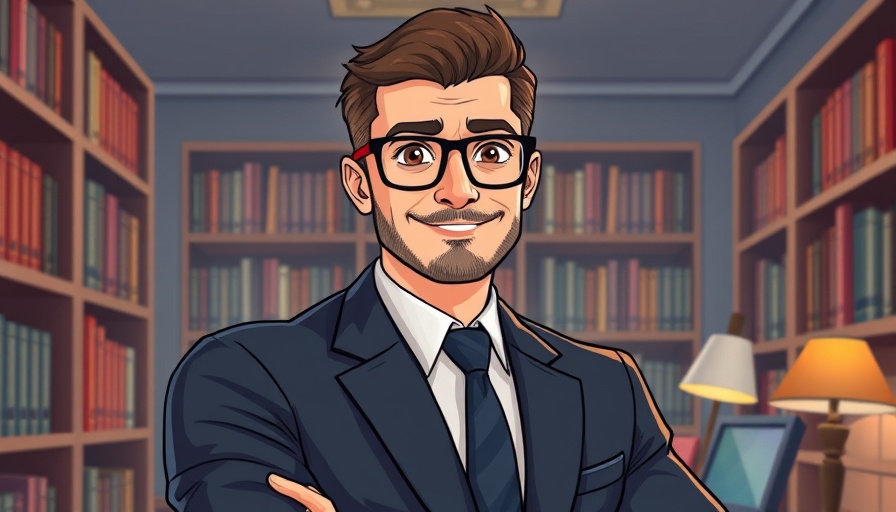 Cartoon of professional man in office discussing cryptocurrency regulation.