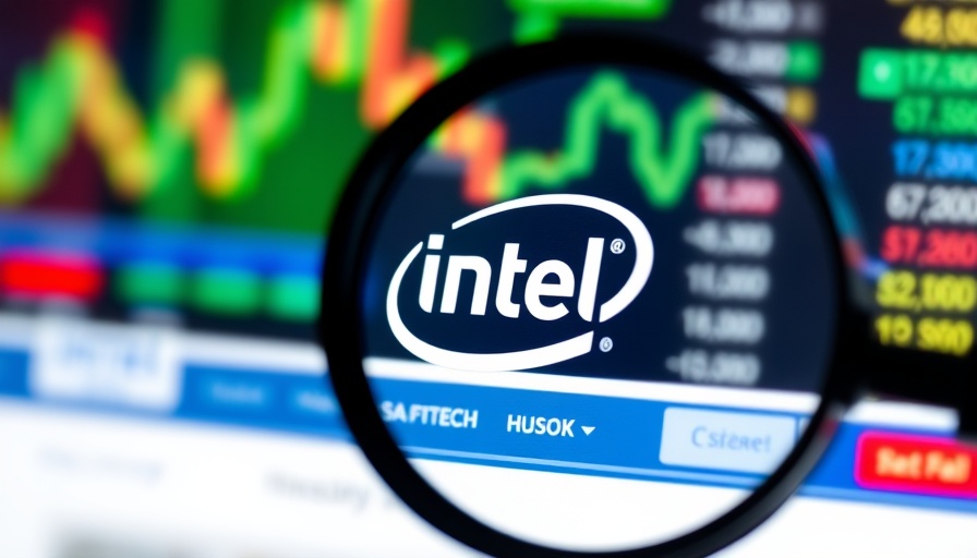 Intel website close-up with stock data, U.S. Government Investment in Intel.