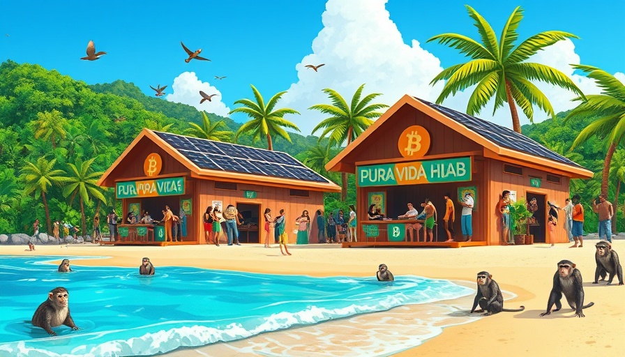 Costa Rica Bitcoin Circular Economy on vibrant beach with Bitcoin activities.