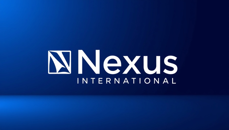 Nexus International logo on deep blue background.