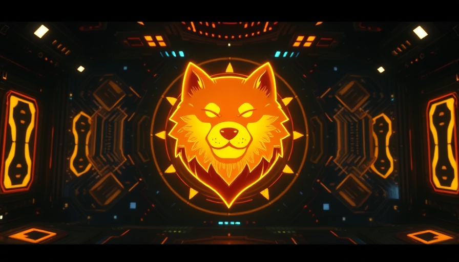 Futuristic Shiba Inu digital design with tech patterns for breakout prediction.