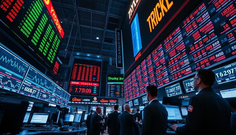 Futuristic stock market trading scene depicting U.S. equities market trends.