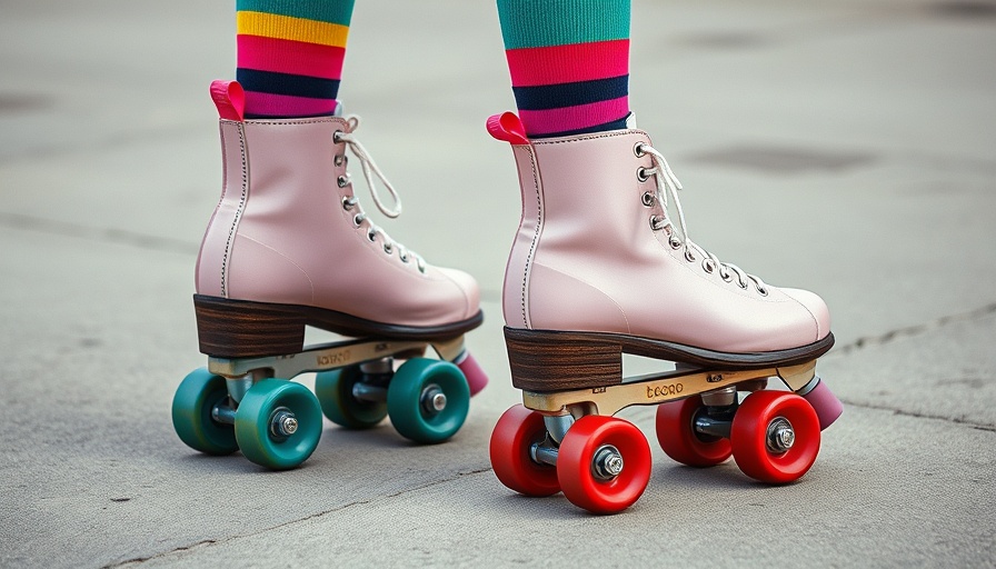 BCLC 40th anniversary socks with retro roller skates at outdoor rink.