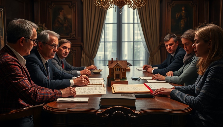 Disputed inheritance meeting with legal documents on a table.