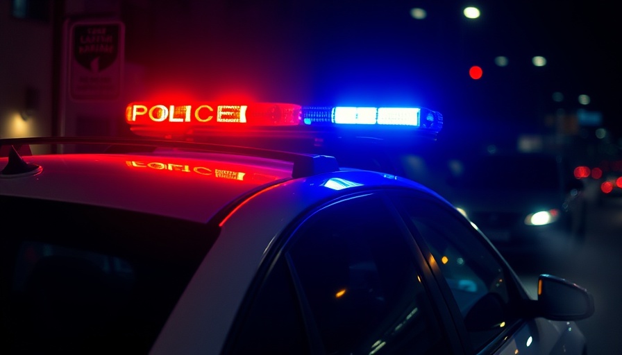 Police car with flashing lights representing law enforcement response.