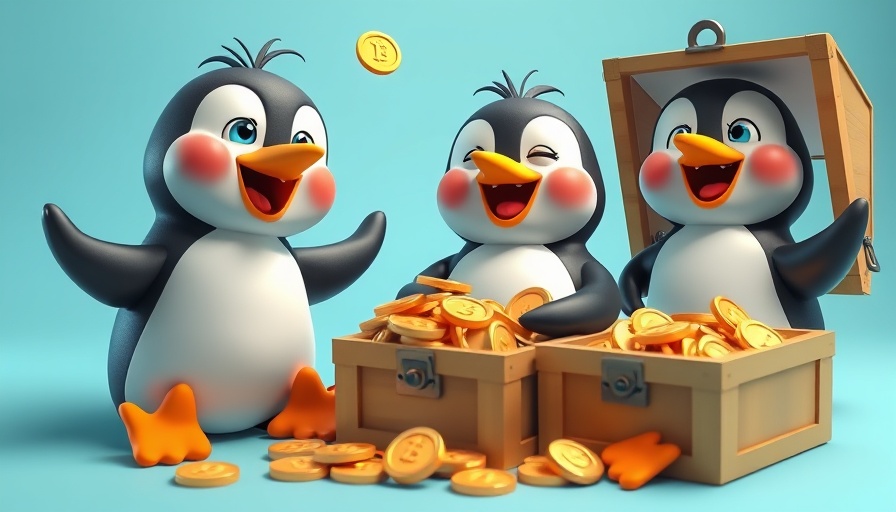 Penguins with crypto coins, Best Crypto to Buy Today, vibrant cartoon style.