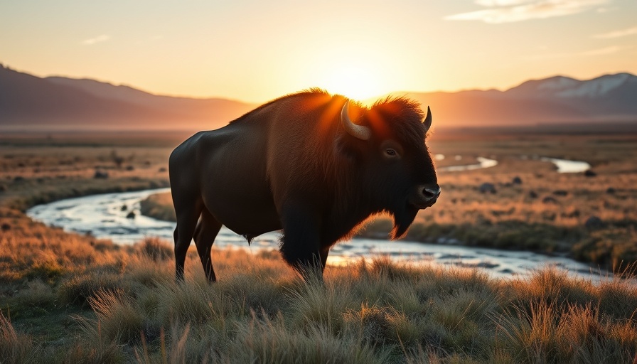 Bison grazing at sunset in Yellowstone National Park's scenic landscapes.