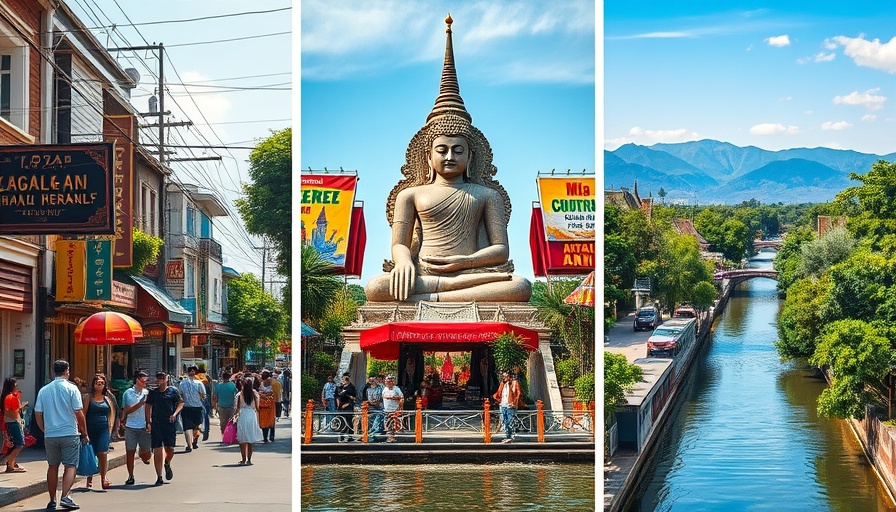Travel from Bangkok to Chiang Mai: bustling city, historic Buddha, serene canal.