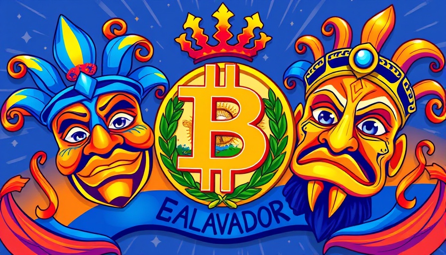 Illustration of El Salvador emblem with Bitcoin logo and masks.