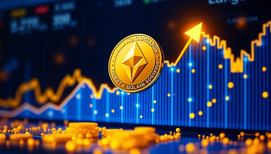 Cardano coin with financial chart indicating price surge due to ETF approval.