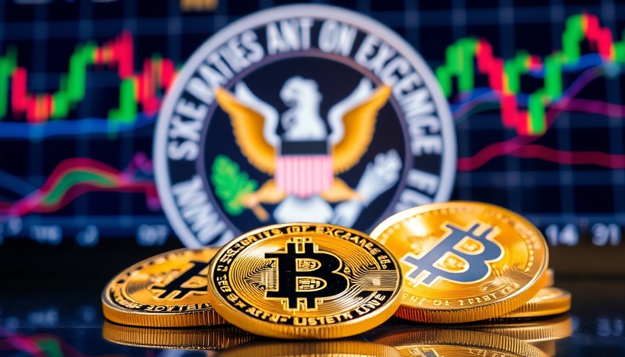 Bitcoin coins in front of SEC logo, spot crypto trading context.
