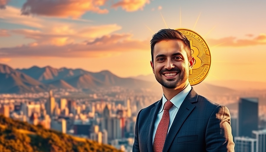 Bitcoin for Financial Services Summit concept with man in suit.