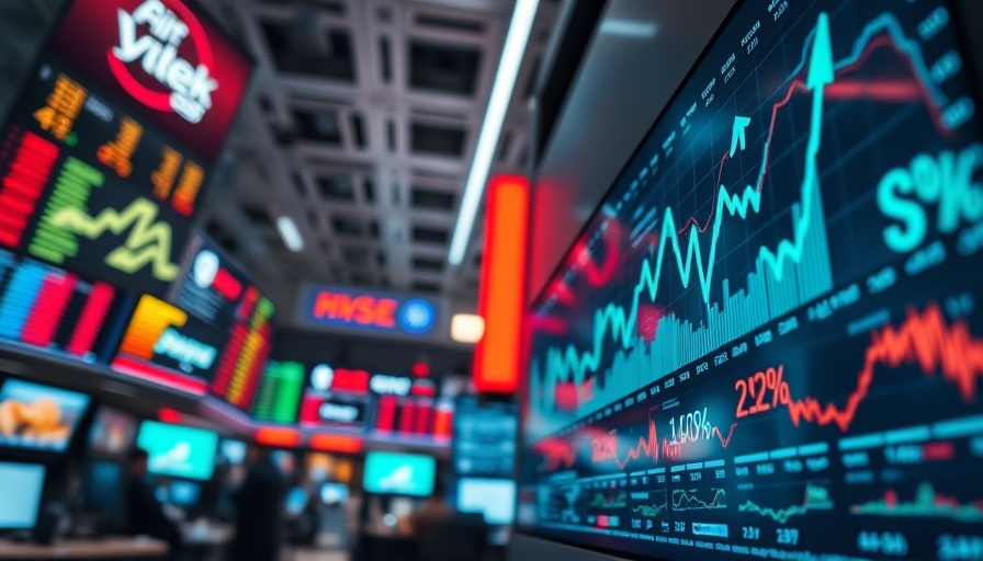 Robinhood joins S&P 500 depicted with vibrant stock charts and growth symbols.