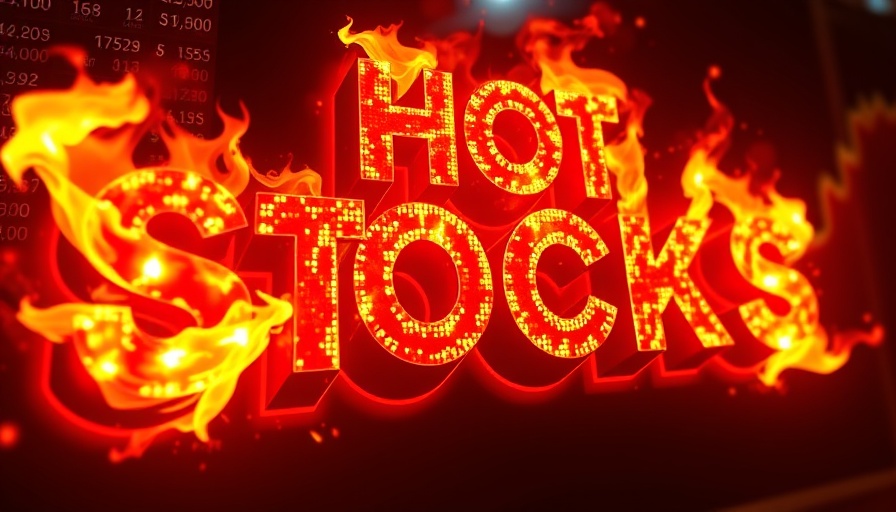 Fiery 'Hot Stocks' text with stock market backdrop, AI-driven stock predictions featured.