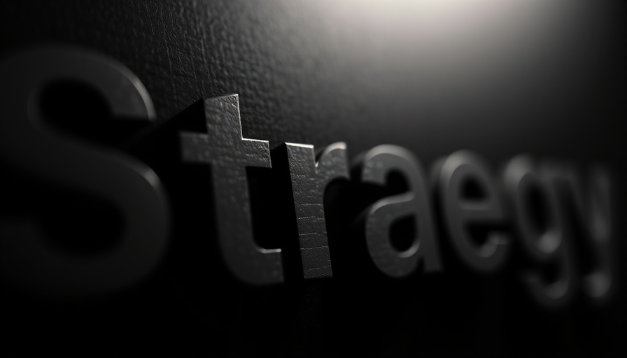 MicroStrategy S&P 500 Exclusion concept, close-up bold 'Strategy' text.