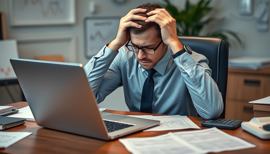 Frustrated man experiencing investment losses impact at work.