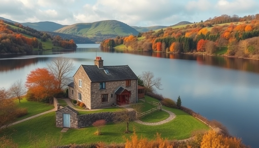 Charming stone cottage by serene lake in UK autumn escape destination.