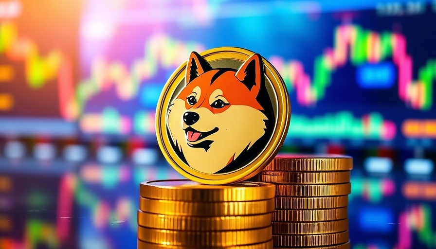 Dogecoin coins representing Dogecoin ETF launch with financial graphs.