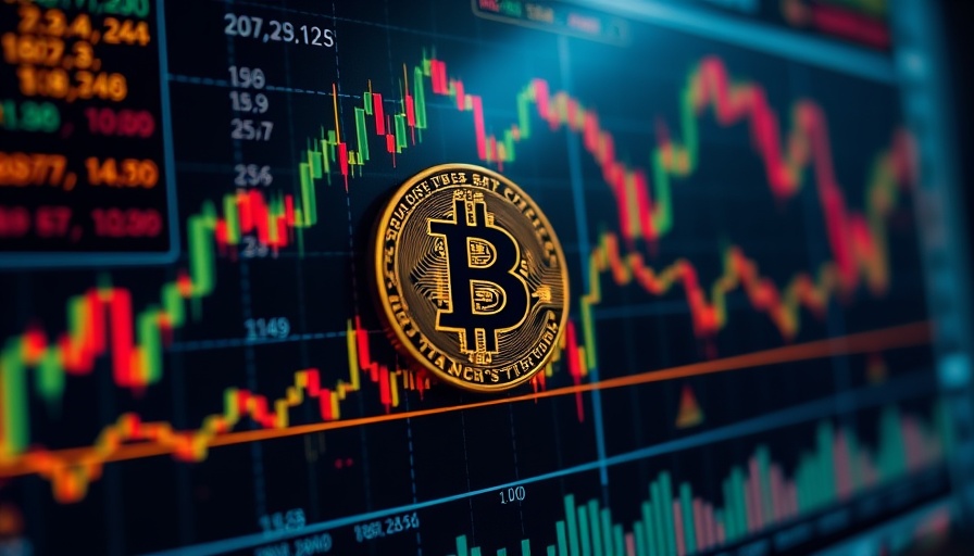 Glowing Bitcoin amidst financial charts illustrating AAVE price prediction trends.