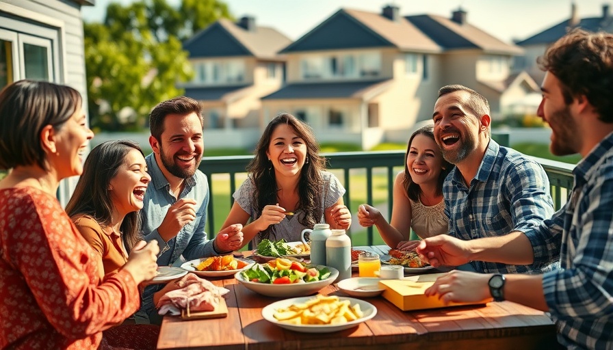 Family enjoying a meal on a patio, highlighting shared happiness and connection.