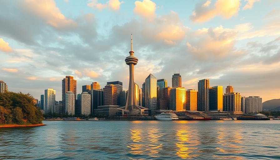 Where to Stay in Vancouver: Skyline at sunset with reflections.