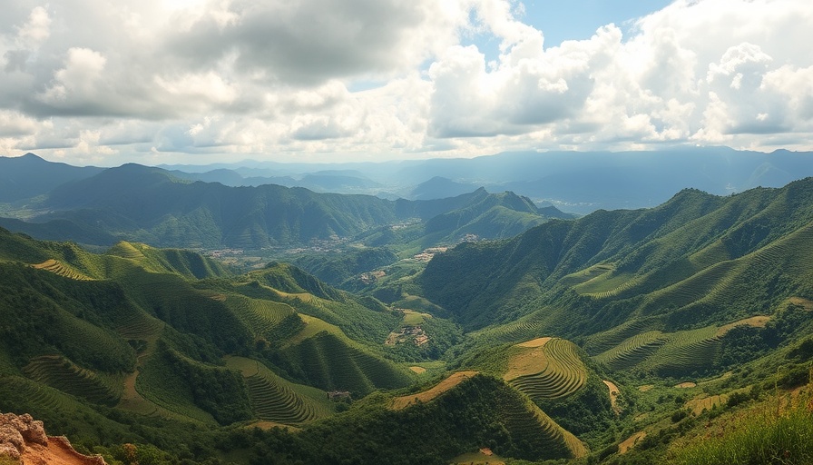 Expansive view of Peru's Sacred Valley with terraces and mountains.