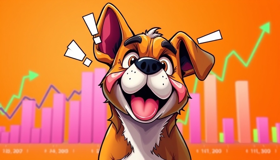 BONK rises 6.8% illustrated with cartoon dog and stock graph.
