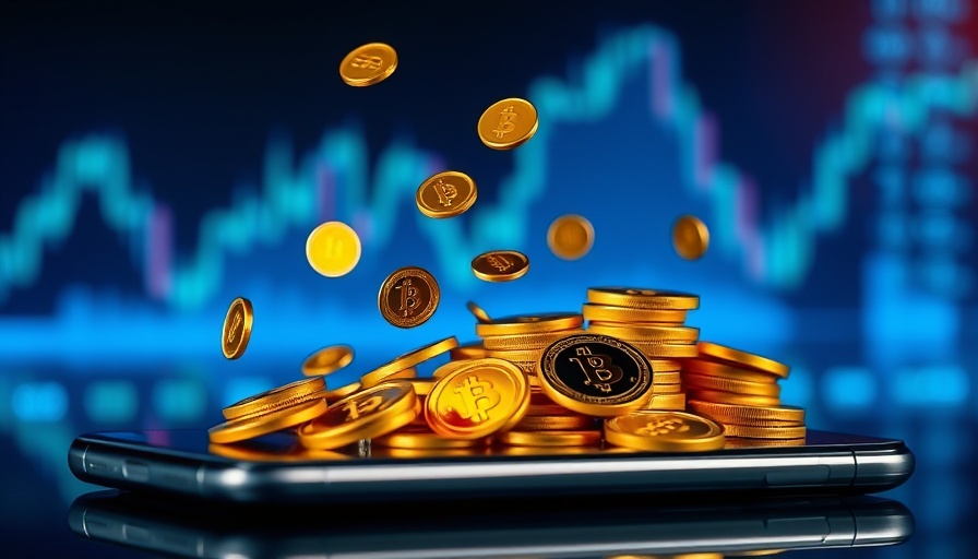 Cryptocurrency coins emerging from smartphone symbolizing adoption through security