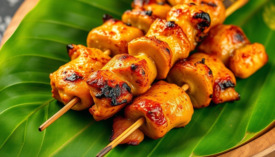 Grilled chicken inasal, a top attraction in Bacolod, served on a banana leaf.