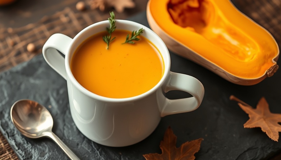 Delicious pumpkin soup, perfect autumn dish, with butternut squash.