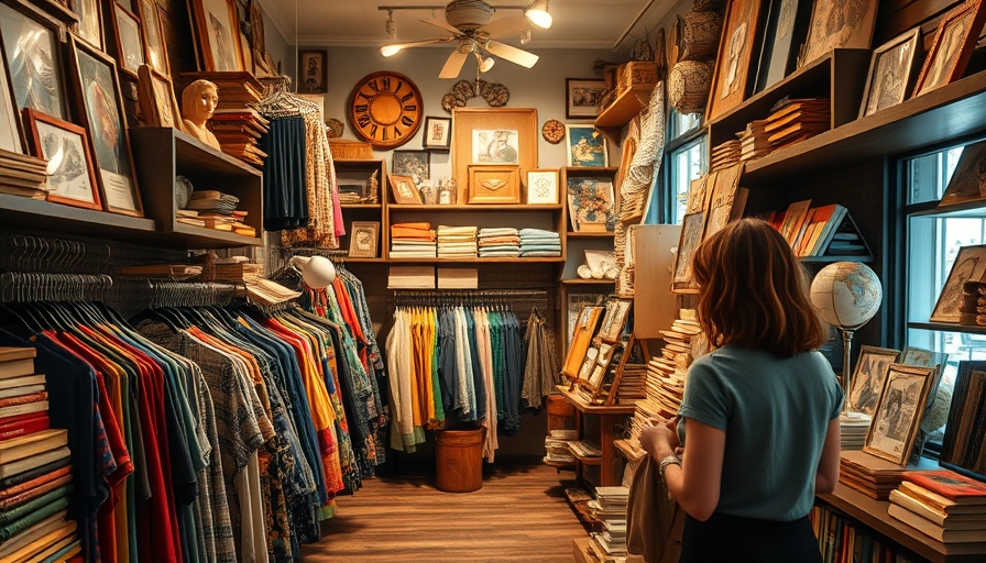 Kitsilano thrift shop interior with vintage items and shoppers.