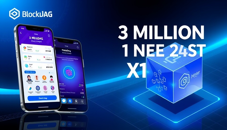 BlockDAG mining app trusted by 3 million users in a futuristic ad.