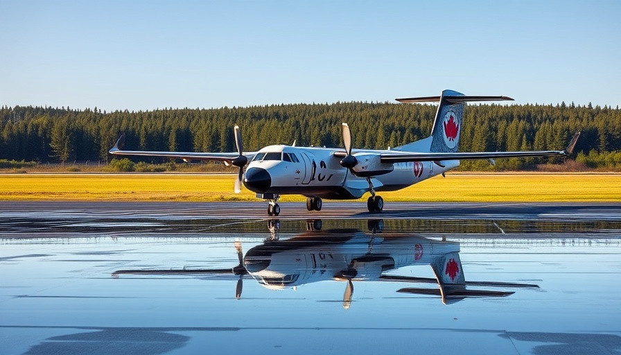 Air Canada Q400 on runway reflecting clear sky, highlighting upgrades.