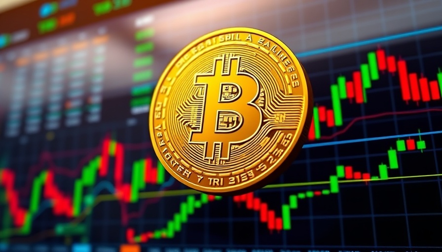 Dynamic crypto trading scene with Bitcoin and charts, vibrant colors.