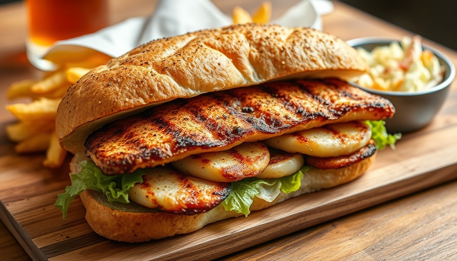 Close-up of the best grouper sandwiches in Florida with chips and coleslaw.