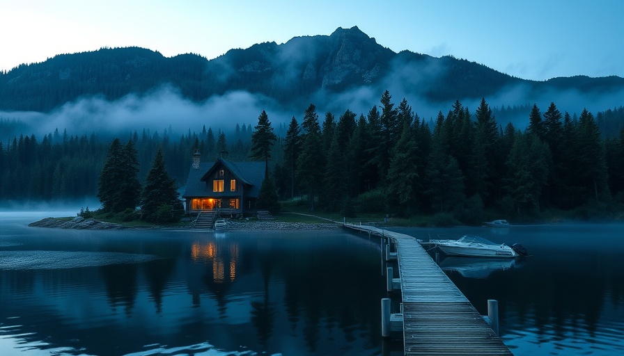 Spirit Bear Lodge adventure at dusk by mountains.